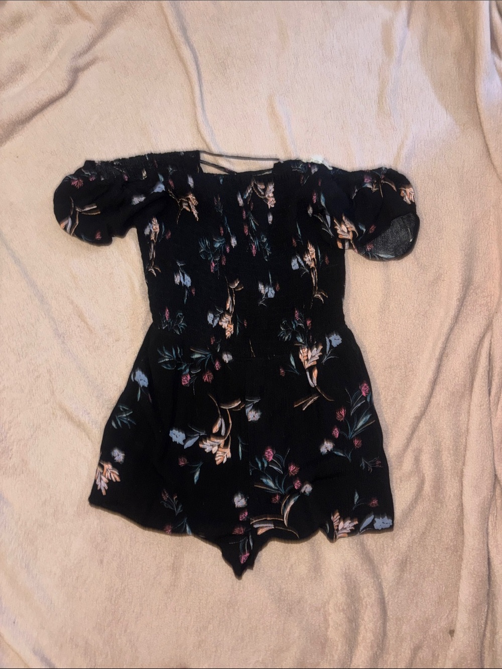 La Hearts Black Floral Off-Shoulder Romper